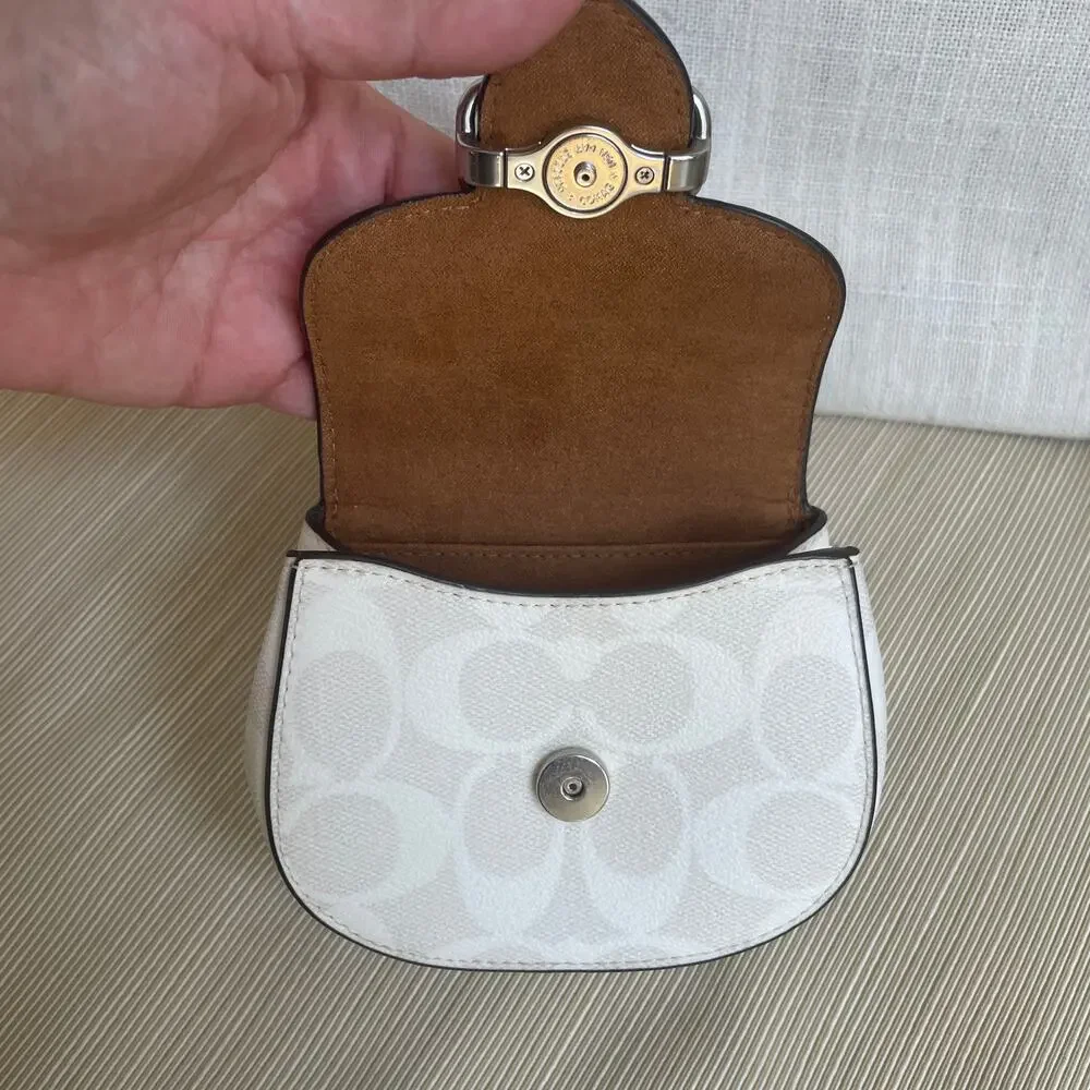 Coach Morgan Signature Monogram Leather Saddle Bag Chain Crossbody White